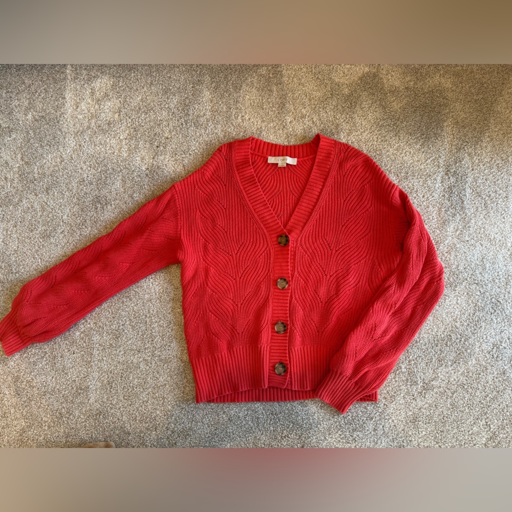 LOFT Tomato Red Cable Knit Women's Sweater